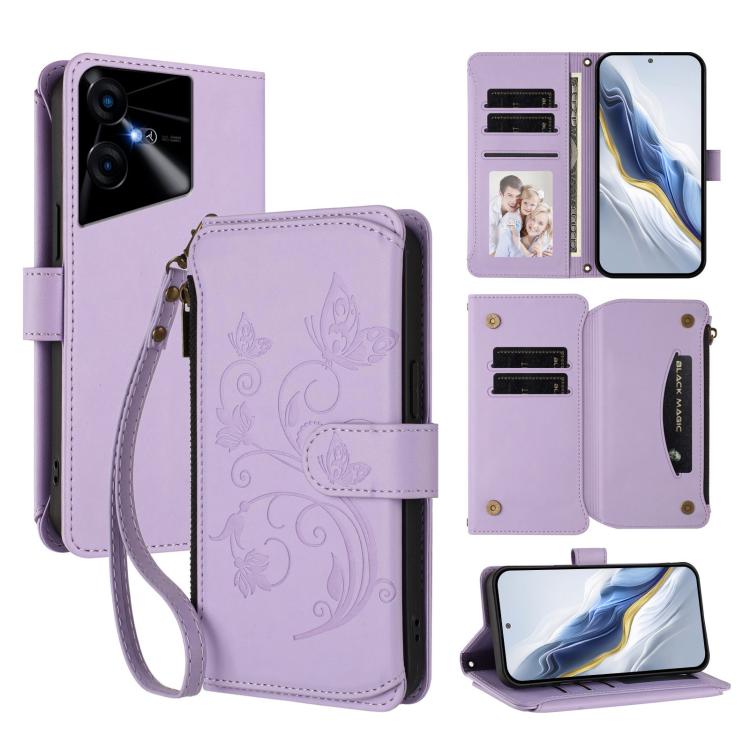 Butterfly Love Flower Multi-card Zipper Wallet Leather Phone Case, For Tecno Camon 30 4G / 5G, For Tecno Spark 20 Pro+ 4G, For Tecno Spark GO 2024 4G / 20 4G, For Tecno Pova 5 Pro 5G, For Tecno Pova Neo 3, For Tecno Pova 5