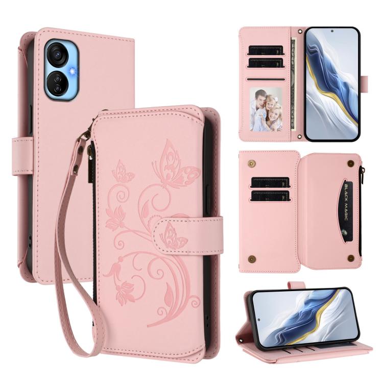 Butterfly Love Flower Multi-card Zipper Wallet Leather Phone Case, For Tecno Pova 4 Pro, For Tecno Pova 4, For Tecno Pova Neo 2, For Tecno Spark GO 2022 / 8C / 9, For Tecno Spark 9T / 9 Pro, For Tecno Camon 19 / 19 Pro 5G