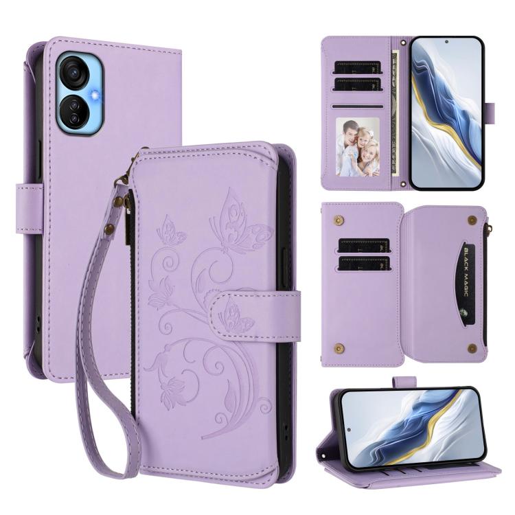 Butterfly Love Flower Multi-card Zipper Wallet Leather Phone Case, For Tecno Pova 4 Pro, For Tecno Pova 4, For Tecno Pova Neo 2, For Tecno Spark GO 2022 / 8C / 9, For Tecno Spark 9T / 9 Pro, For Tecno Camon 19 / 19 Pro 5G