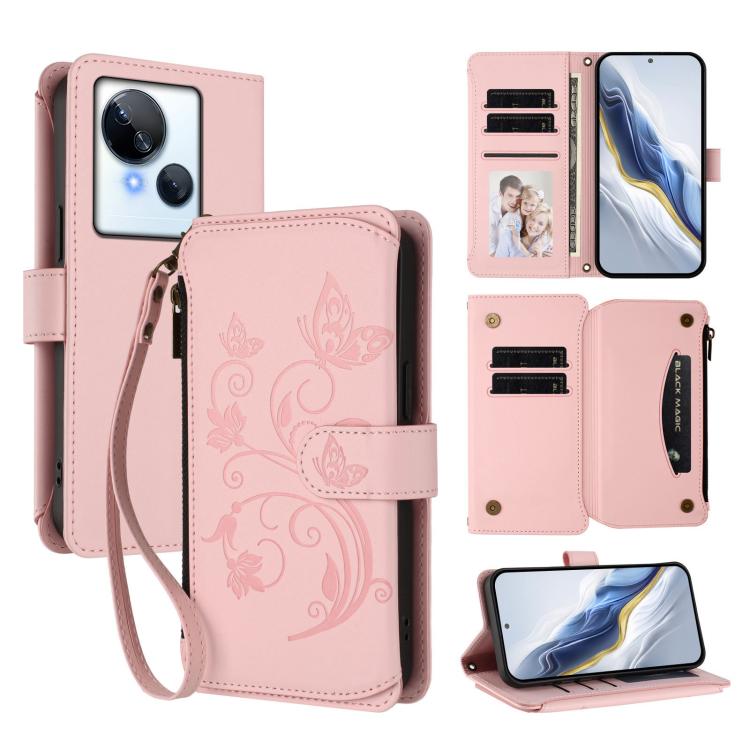 Butterfly Love Flower Multi-card Zipper Wallet Leather Phone Case, For Tecno Camon 20 Premier 5G, For Tecno Camon 20 Pro 5G, For Tecno Camon 20 4G / 20 Pro 4G, For Tecno Spark 10 5G, For Tecno Spark 10C / 10 4G, For Tecno Spark 10 Pro 4G / K17 4G