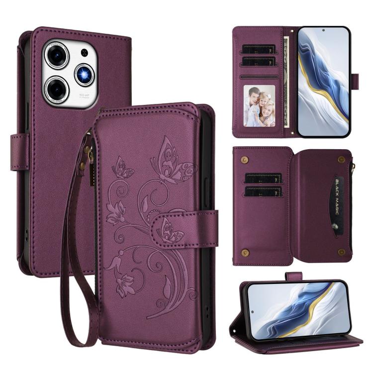 Butterfly Love Flower Multi-card Zipper Wallet Leather Phone Case, For Tecno Pop 6C, For Tecno Spark 10 Pro Magic, For Tecno Camon 30 Premier, For Tecno Pova 6 4G, For Tecno Pova 6 5G / 6 Pro 5G, For Tecno Camon 30 Pro 5G