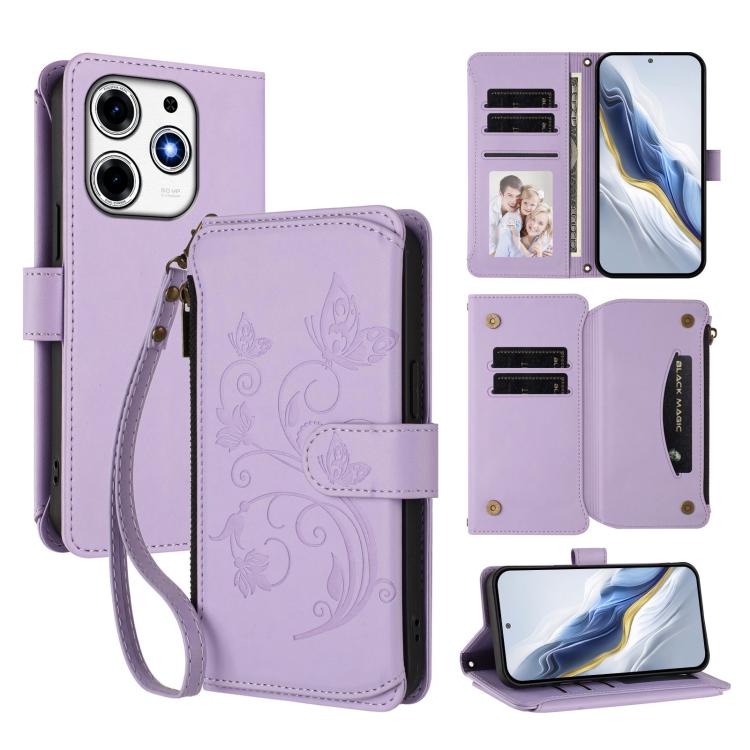 Butterfly Love Flower Multi-card Zipper Wallet Leather Phone Case, For Tecno Pop 6C, For Tecno Spark 10 Pro Magic, For Tecno Camon 30 Premier, For Tecno Pova 6 4G, For Tecno Pova 6 5G / 6 Pro 5G, For Tecno Camon 30 Pro 5G