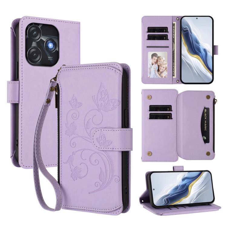Butterfly Love Flower Multi-card Zipper Wallet Leather Phone Case, For Tecno Camon 20 Premier 5G, For Tecno Camon 20 Pro 5G, For Tecno Camon 20 4G / 20 Pro 4G, For Tecno Spark 10 5G, For Tecno Spark 10C / 10 4G, For Tecno Spark 10 Pro 4G / K17 4G
