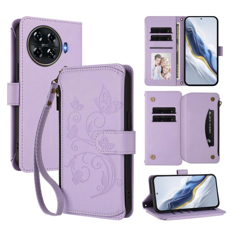 Butterfly Love Flower Multi-card Zipper Wallet Leather Phone Case, For Tecno Camon 30 4G / 5G, For Tecno Spark 20 Pro+ 4G, For Tecno Spark GO 2024 4G / 20 4G, For Tecno Pova 5 Pro 5G, For Tecno Pova Neo 3, For Tecno Pova 5