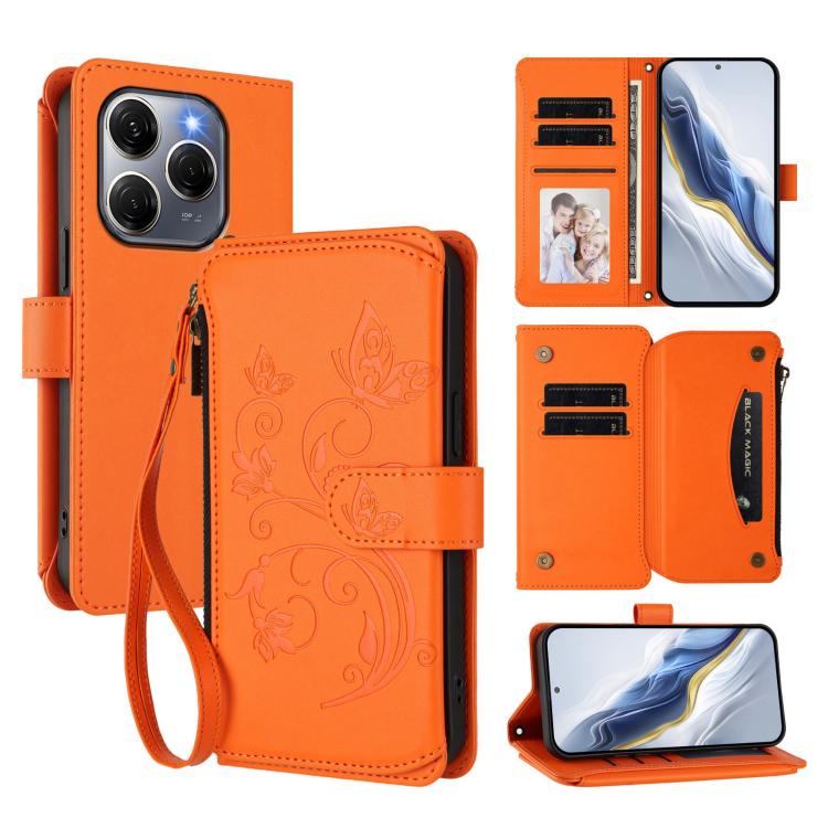 Butterfly Love Flower Multi-card Zipper Wallet Leather Phone Case, For Tecno Spark 30 Pro 4G, For Tecno Spark 30 5G / Pova 6 Neo 5G, For Tecno Spark 30 4G, For Tecno Spark GO 5G 2025 / Hot 60i 4G, For Tecno Spark 30C 4G, For Tecno Spark 20 Pro 5G