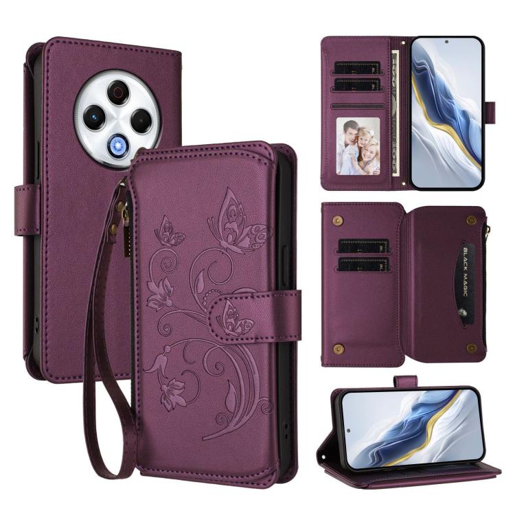 Butterfly Love Flower Multi-card Zipper Wallet Leather Phone Case, For Tecno Spark 30 Pro 4G, For Tecno Spark 30 5G / Pova 6 Neo 5G, For Tecno Spark 30 4G, For Tecno Spark GO 5G 2025 / Hot 60i 4G, For Tecno Spark 30C 4G, For Tecno Spark 20 Pro 5G