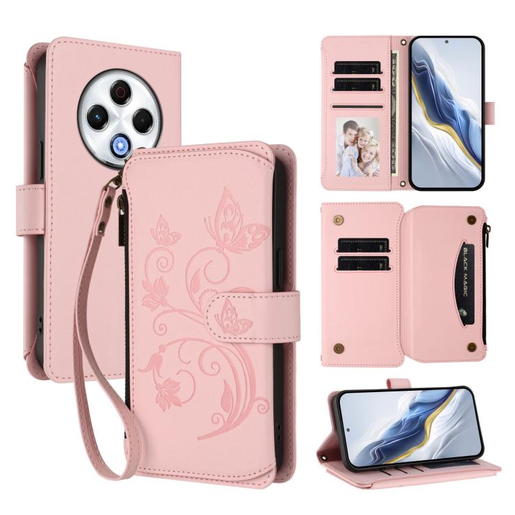 Butterfly Love Flower Multi-card Zipper Wallet Leather Phone Case, For Tecno Spark 30 Pro 4G, For Tecno Spark 30 5G / Pova 6 Neo 5G, For Tecno Spark 30 4G, For Tecno Spark GO 5G 2025 / Hot 60i 4G, For Tecno Spark 30C 4G, For Tecno Spark 20 Pro 5G