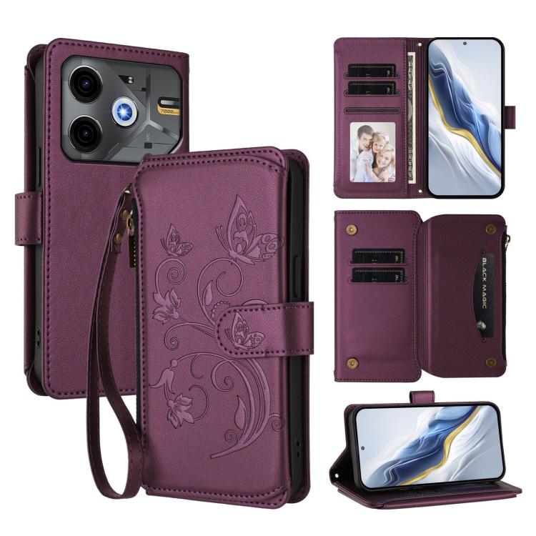 Butterfly Love Flower Multi-card Zipper Wallet Leather Phone Case, For Tecno Spark 30 Pro 4G, For Tecno Spark 30 5G / Pova 6 Neo 5G, For Tecno Spark 30 4G, For Tecno Spark GO 5G 2025 / Hot 60i 4G, For Tecno Spark 30C 4G, For Tecno Spark 20 Pro 5G