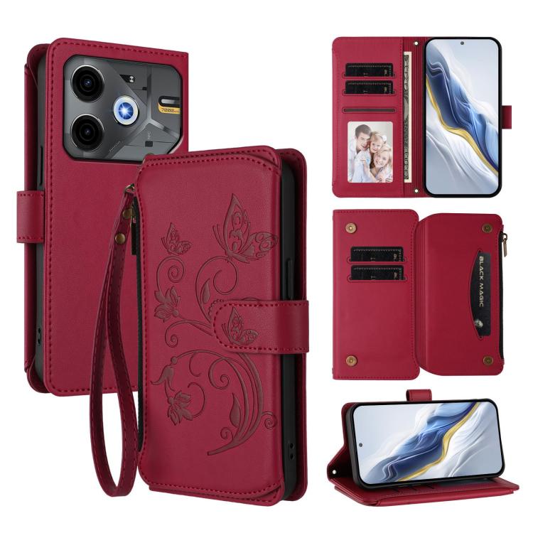 Butterfly Love Flower Multi-card Zipper Wallet Leather Phone Case, For Tecno Spark 30 Pro 4G, For Tecno Spark 30 5G / Pova 6 Neo 5G, For Tecno Spark 30 4G, For Tecno Spark GO 5G 2025 / Hot 60i 4G, For Tecno Spark 30C 4G, For Tecno Spark 20 Pro 5G