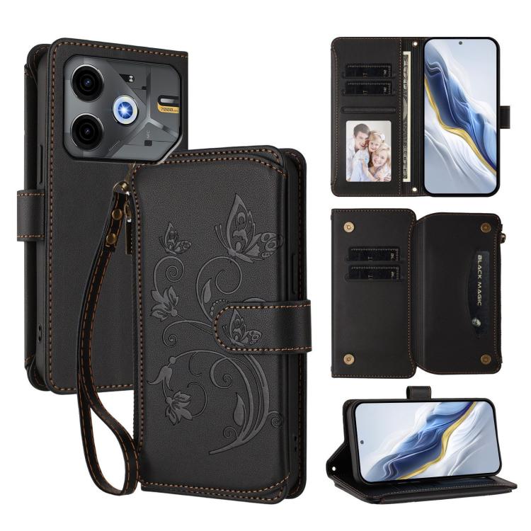 Butterfly Love Flower Multi-card Zipper Wallet Leather Phone Case, For Tecno Spark 30 Pro 4G, For Tecno Spark 30 5G / Pova 6 Neo 5G, For Tecno Spark 30 4G, For Tecno Spark GO 5G 2025 / Hot 60i 4G, For Tecno Spark 30C 4G, For Tecno Spark 20 Pro 5G