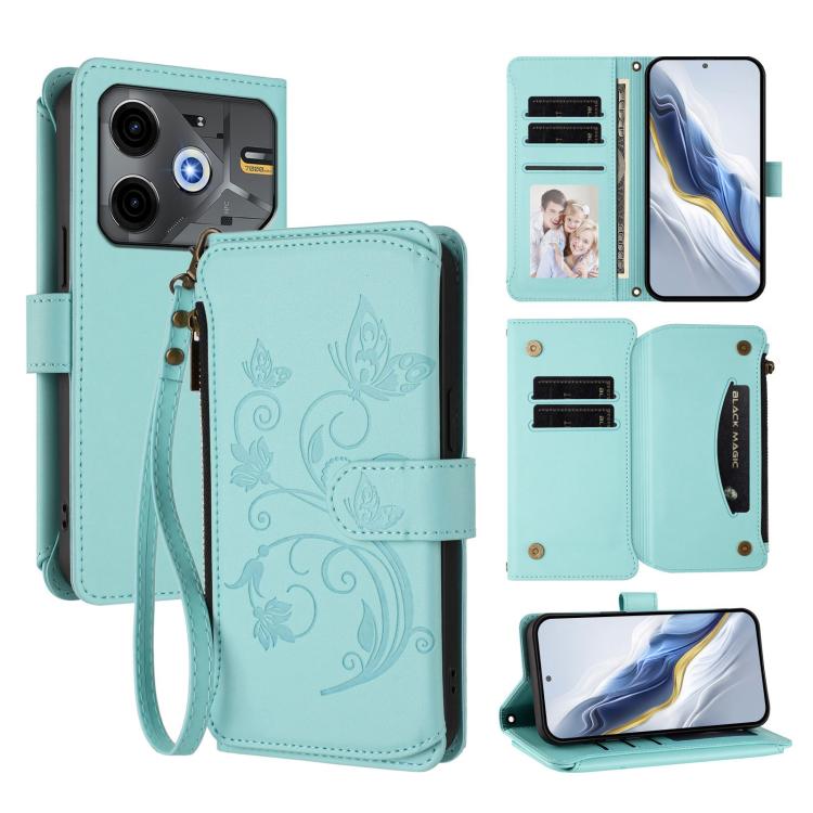 Butterfly Love Flower Multi-card Zipper Wallet Leather Phone Case, For Tecno Spark 30 Pro 4G, For Tecno Spark 30 5G / Pova 6 Neo 5G, For Tecno Spark 30 4G, For Tecno Spark GO 5G 2025 / Hot 60i 4G, For Tecno Spark 30C 4G, For Tecno Spark 20 Pro 5G