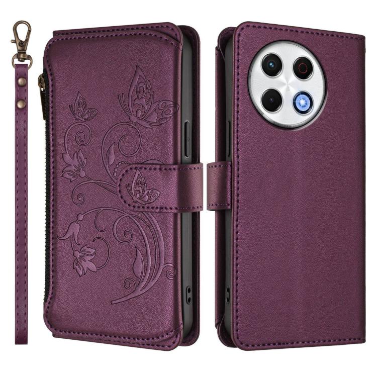 Butterfly Love Flower Multi-card Zipper Wallet Leather Phone Case, For Tecno Spark 30 Pro 4G, For Tecno Spark 30 5G / Pova 6 Neo 5G, For Tecno Spark 30 4G, For Tecno Spark GO 5G 2025 / Hot 60i 4G, For Tecno Spark 30C 4G, For Tecno Spark 20 Pro 5G