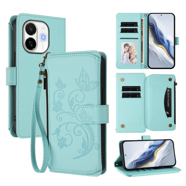 Butterfly Love Flower Multi-card Zipper Wallet Leather Phone Case, For Tecno Spark GO 2025 / 1S, For Tecno Camon 40 Pro 5G, For Tecno Camon 40 Premier, For Tecno Camon 40 4G, For Tecno Spark 30C 5G / Pop 9 5G, For Tecno Camon 30S / 30S Pro
