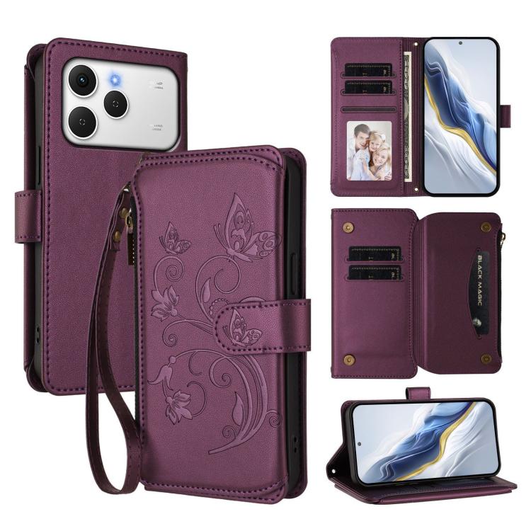 Butterfly Love Flower Multi-card Zipper Wallet Leather Phone Case, For Tecno Camon 50 Pro 4G, For Tecno Camon 50 4G, For Tecno Spark Slim 5G, For Tecno Camon 40 Pro 4G, For Tecno Spark 40 4G, For Tecno Pova 7 4G