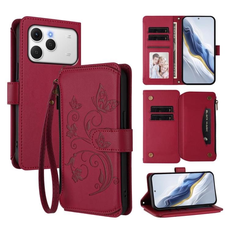 Butterfly Love Flower Multi-card Zipper Wallet Leather Phone Case, For Tecno Camon 50 Pro 4G, For Tecno Camon 50 4G, For Tecno Spark Slim 5G, For Tecno Camon 40 Pro 4G, For Tecno Spark 40 4G, For Tecno Pova 7 4G