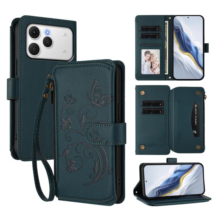 Butterfly Love Flower Multi-card Zipper Wallet Leather Phone Case, For Tecno Camon 50 Pro 4G, For Tecno Camon 50 4G, For Tecno Spark Slim 5G, For Tecno Camon 40 Pro 4G, For Tecno Spark 40 4G, For Tecno Pova 7 4G