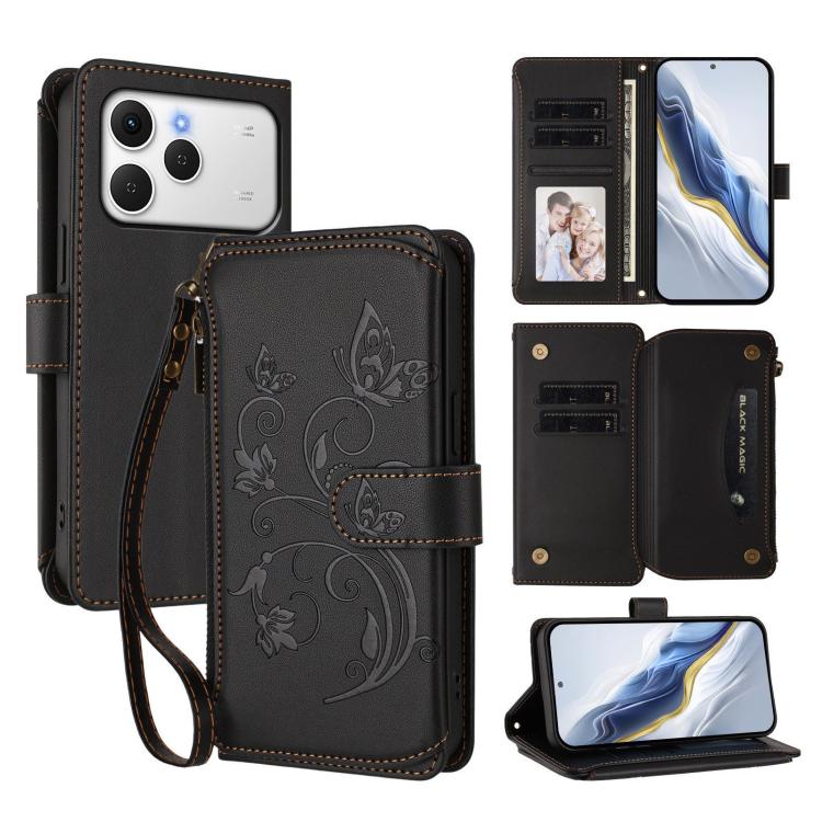 Butterfly Love Flower Multi-card Zipper Wallet Leather Phone Case, For Tecno Camon 50 Pro 4G, For Tecno Camon 50 4G, For Tecno Spark Slim 5G, For Tecno Camon 40 Pro 4G, For Tecno Spark 40 4G, For Tecno Pova 7 4G