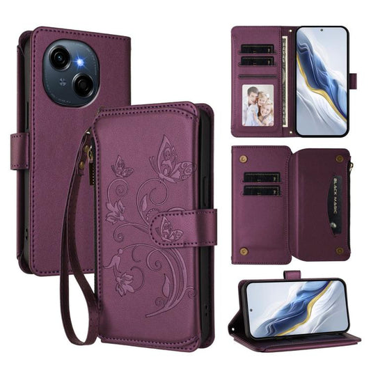 Butterfly Love Flower Multi-card Zipper Wallet Leather Phone Case, For Tecno Spark GO 2025 / 1S, For Tecno Camon 40 Pro 5G, For Tecno Camon 40 Premier, For Tecno Camon 40 4G, For Tecno Spark 30C 5G / Pop 9 5G, For Tecno Camon 30S / 30S Pro