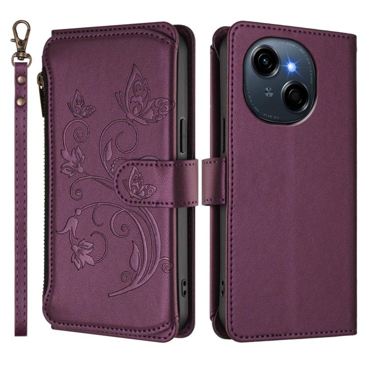 Butterfly Love Flower Multi-card Zipper Wallet Leather Phone Case, For Tecno Spark GO 2025 / 1S, For Tecno Camon 40 Pro 5G, For Tecno Camon 40 Premier, For Tecno Camon 40 4G, For Tecno Spark 30C 5G / Pop 9 5G, For Tecno Camon 30S / 30S Pro