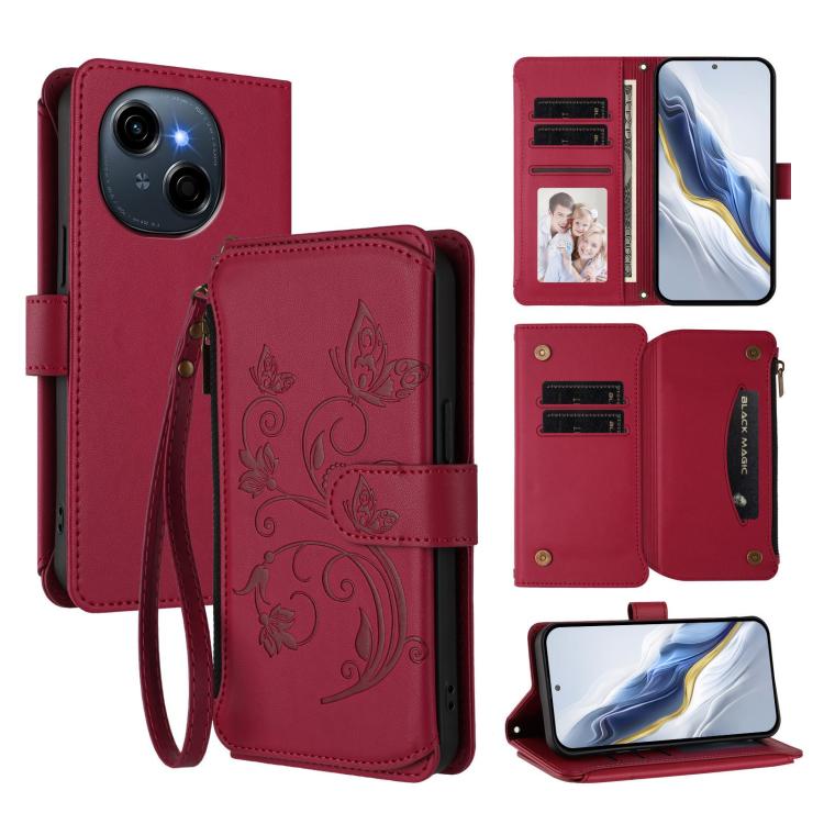 Butterfly Love Flower Multi-card Zipper Wallet Leather Phone Case, For Tecno Spark GO 2025 / 1S, For Tecno Camon 40 Pro 5G, For Tecno Camon 40 Premier, For Tecno Camon 40 4G, For Tecno Spark 30C 5G / Pop 9 5G, For Tecno Camon 30S / 30S Pro