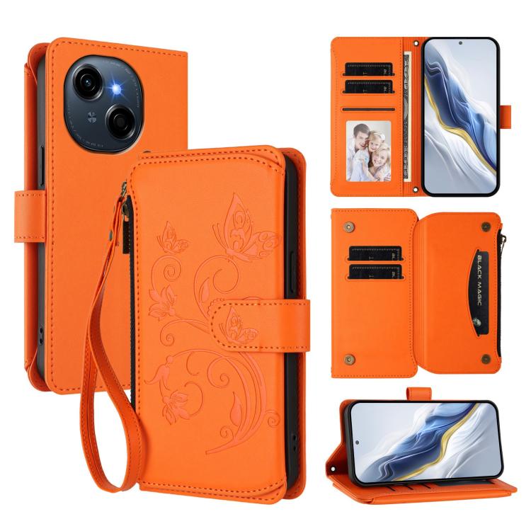Butterfly Love Flower Multi-card Zipper Wallet Leather Phone Case, For Tecno Spark GO 2025 / 1S, For Tecno Camon 40 Pro 5G, For Tecno Camon 40 Premier, For Tecno Camon 40 4G, For Tecno Spark 30C 5G / Pop 9 5G, For Tecno Camon 30S / 30S Pro