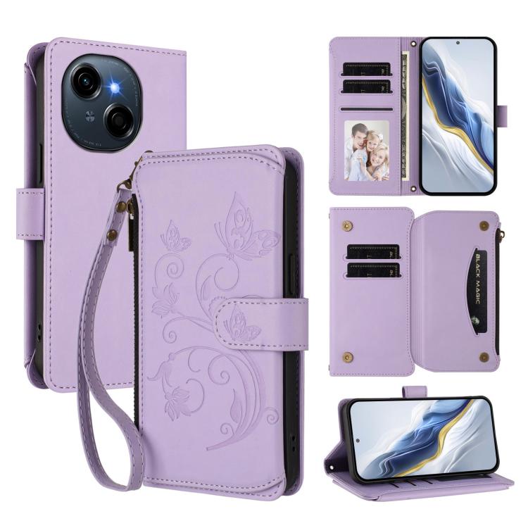 Butterfly Love Flower Multi-card Zipper Wallet Leather Phone Case, For Tecno Spark GO 2025 / 1S, For Tecno Camon 40 Pro 5G, For Tecno Camon 40 Premier, For Tecno Camon 40 4G, For Tecno Spark 30C 5G / Pop 9 5G, For Tecno Camon 30S / 30S Pro