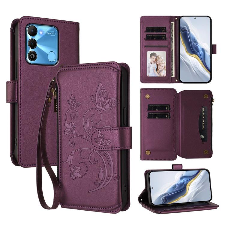 Butterfly Love Flower Multi-card Zipper Wallet Leather Phone Case, For Tecno Pova 4 Pro, For Tecno Pova 4, For Tecno Pova Neo 2, For Tecno Spark GO 2022 / 8C / 9, For Tecno Spark 9T / 9 Pro, For Tecno Camon 19 / 19 Pro 5G