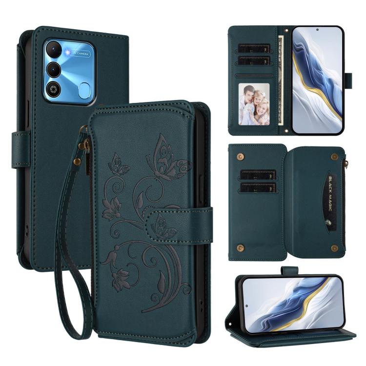 Butterfly Love Flower Multi-card Zipper Wallet Leather Phone Case, For Tecno Pova 4 Pro, For Tecno Pova 4, For Tecno Pova Neo 2, For Tecno Spark GO 2022 / 8C / 9, For Tecno Spark 9T / 9 Pro, For Tecno Camon 19 / 19 Pro 5G