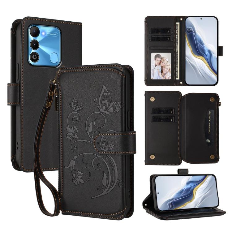 Butterfly Love Flower Multi-card Zipper Wallet Leather Phone Case, For Tecno Pova 4 Pro, For Tecno Pova 4, For Tecno Pova Neo 2, For Tecno Spark GO 2022 / 8C / 9, For Tecno Spark 9T / 9 Pro, For Tecno Camon 19 / 19 Pro 5G