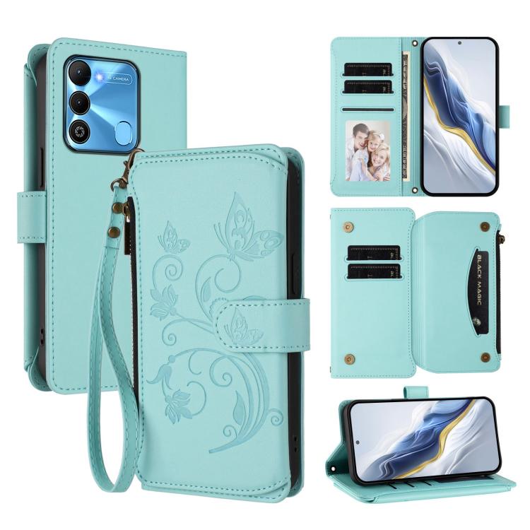 Butterfly Love Flower Multi-card Zipper Wallet Leather Phone Case, For Tecno Pova 4 Pro, For Tecno Pova 4, For Tecno Pova Neo 2, For Tecno Spark GO 2022 / 8C / 9, For Tecno Spark 9T / 9 Pro, For Tecno Camon 19 / 19 Pro 5G