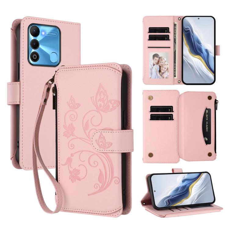 Butterfly Love Flower Multi-card Zipper Wallet Leather Phone Case, For Tecno Pova 4 Pro, For Tecno Pova 4, For Tecno Pova Neo 2, For Tecno Spark GO 2022 / 8C / 9, For Tecno Spark 9T / 9 Pro, For Tecno Camon 19 / 19 Pro 5G
