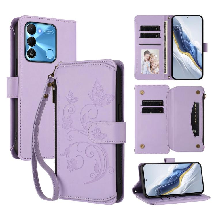 Butterfly Love Flower Multi-card Zipper Wallet Leather Phone Case, For Tecno Pova 4 Pro, For Tecno Pova 4, For Tecno Pova Neo 2, For Tecno Spark GO 2022 / 8C / 9, For Tecno Spark 9T / 9 Pro, For Tecno Camon 19 / 19 Pro 5G