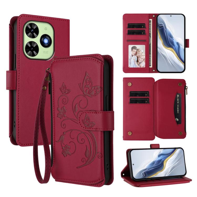 Butterfly Love Flower Multi-card Zipper Wallet Leather Phone Case, For Tecno Camon 30 4G / 5G, For Tecno Spark 20 Pro+ 4G, For Tecno Spark GO 2024 4G / 20 4G, For Tecno Pova 5 Pro 5G, For Tecno Pova Neo 3, For Tecno Pova 5