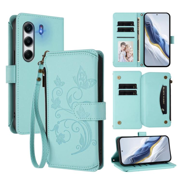 Butterfly Love Flower Multi-card Zipper Wallet Leather Phone Case, For Tecno Camon 50 Pro 4G, For Tecno Camon 50 4G, For Tecno Spark Slim 5G, For Tecno Camon 40 Pro 4G, For Tecno Spark 40 4G, For Tecno Pova 7 4G