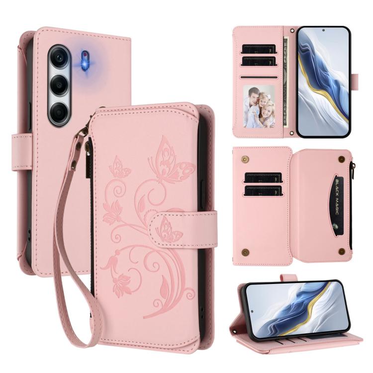 Butterfly Love Flower Multi-card Zipper Wallet Leather Phone Case, For Tecno Camon 50 Pro 4G, For Tecno Camon 50 4G, For Tecno Spark Slim 5G, For Tecno Camon 40 Pro 4G, For Tecno Spark 40 4G, For Tecno Pova 7 4G