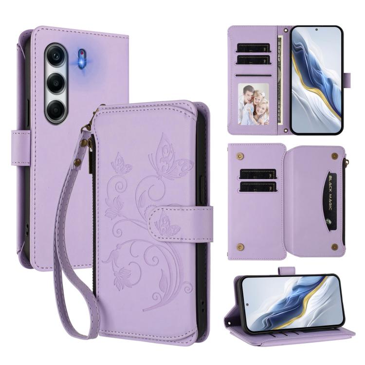 Butterfly Love Flower Multi-card Zipper Wallet Leather Phone Case, For Tecno Camon 50 Pro 4G, For Tecno Camon 50 4G, For Tecno Spark Slim 5G, For Tecno Camon 40 Pro 4G, For Tecno Spark 40 4G, For Tecno Pova 7 4G