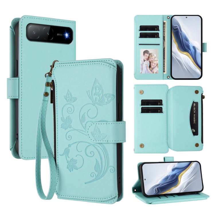 Butterfly Love Flower Multi-card Zipper Wallet Leather Phone Case, For Tecno Spark 30 Pro 4G, For Tecno Spark 30 5G / Pova 6 Neo 5G, For Tecno Spark 30 4G, For Tecno Spark GO 5G 2025 / Hot 60i 4G, For Tecno Spark 30C 4G, For Tecno Spark 20 Pro 5G