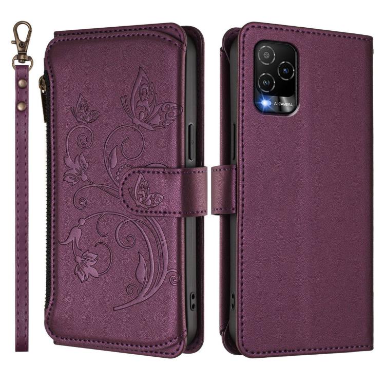 Butterfly Love Flower Multi-card Zipper Wallet Leather Phone Case, For BLU View 5 Pro, For BLU View 5, For BLU View Speed 5G B1550VL, For BLU G53