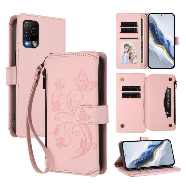Butterfly Love Flower Multi-card Zipper Wallet Leather Phone Case, For BLU View 5 Pro, For BLU View 5, For BLU View Speed 5G B1550VL, For BLU G53