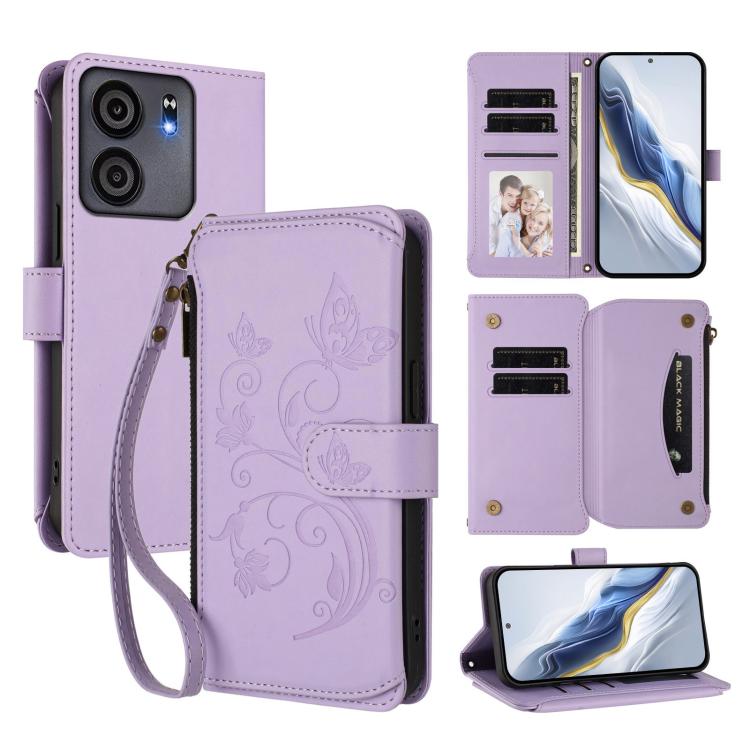 Butterfly Love Flower Multi-card Zipper Wallet Leather Phone Case, For BLU View 5 Pro, For BLU View 5, For BLU View Speed 5G B1550VL, For BLU G53