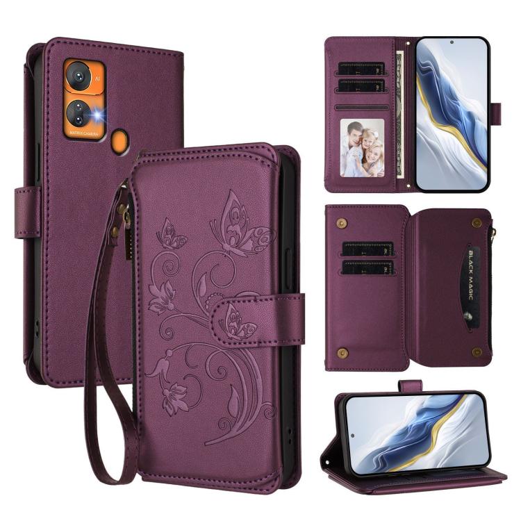Butterfly Love Flower Multi-card Zipper Wallet Leather Phone Case, For Oukitel C37, For Oukitel C51, For Oukitel C38, For Oukitel C35, For Oukitel C33