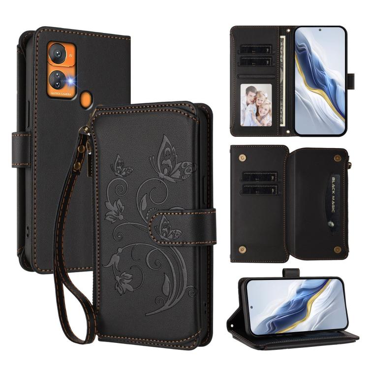 Butterfly Love Flower Multi-card Zipper Wallet Leather Phone Case, For Oukitel C37, For Oukitel C51, For Oukitel C38, For Oukitel C35, For Oukitel C33