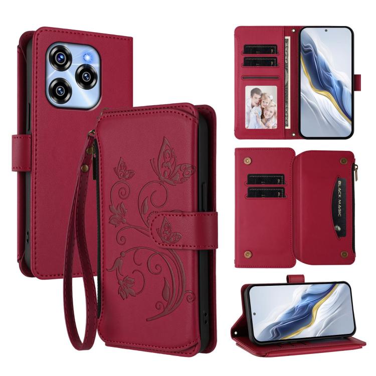 Butterfly Love Flower Multi-card Zipper Wallet Leather Phone Case, For Oukitel C1 Pro / C1, For Oukitel C65 Pro / C65, For Oukitel C58 / C58 Pro, For Oukitel C57S / C57 / C57 Pro, For Oukitel C53, For Oukitel C50