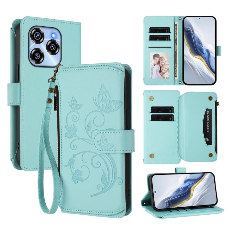 Butterfly Love Flower Multi-card Zipper Wallet Leather Phone Case, For Oukitel C1 Pro / C1, For Oukitel C65 Pro / C65, For Oukitel C58 / C58 Pro, For Oukitel C57S / C57 / C57 Pro, For Oukitel C53, For Oukitel C50