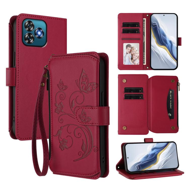 Butterfly Love Flower Multi-card Zipper Wallet Leather Phone Case, For Oukitel C1 Pro / C1, For Oukitel C65 Pro / C65, For Oukitel C58 / C58 Pro, For Oukitel C57S / C57 / C57 Pro, For Oukitel C53, For Oukitel C50