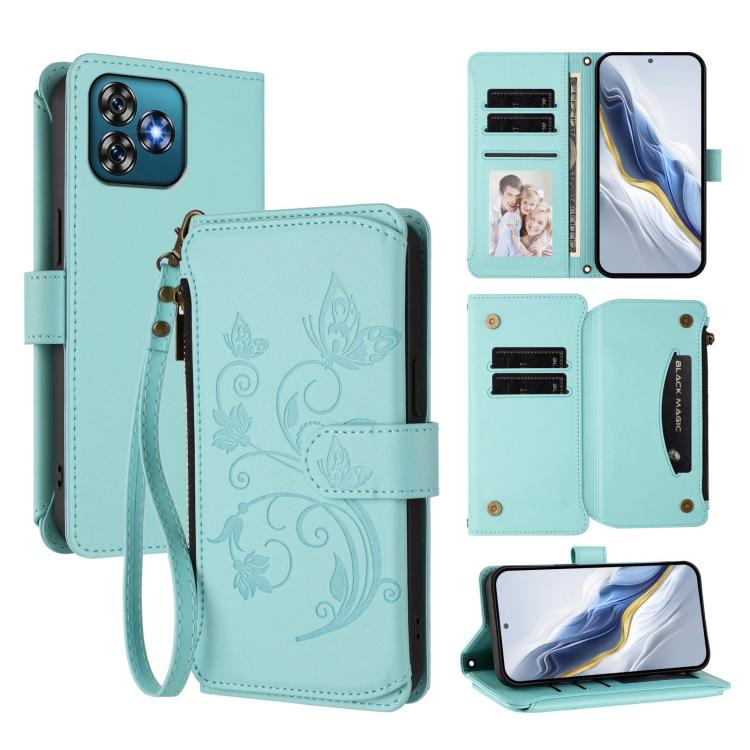 Butterfly Love Flower Multi-card Zipper Wallet Leather Phone Case, For Oukitel C1 Pro / C1, For Oukitel C65 Pro / C65, For Oukitel C58 / C58 Pro, For Oukitel C57S / C57 / C57 Pro, For Oukitel C53, For Oukitel C50