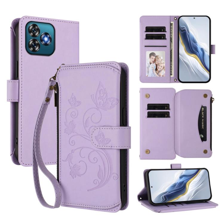 Butterfly Love Flower Multi-card Zipper Wallet Leather Phone Case, For Oukitel C1 Pro / C1, For Oukitel C65 Pro / C65, For Oukitel C58 / C58 Pro, For Oukitel C57S / C57 / C57 Pro, For Oukitel C53, For Oukitel C50