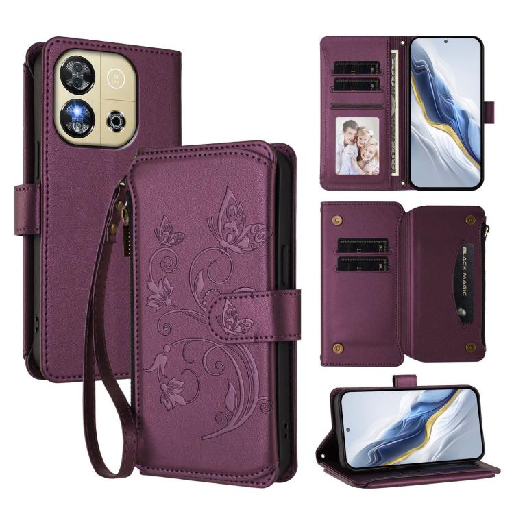 Butterfly Love Flower Multi-card Zipper Wallet Leather Phone Case, For Oukitel C1 Pro / C1, For Oukitel C65 Pro / C65, For Oukitel C58 / C58 Pro, For Oukitel C57S / C57 / C57 Pro, For Oukitel C53, For Oukitel C50
