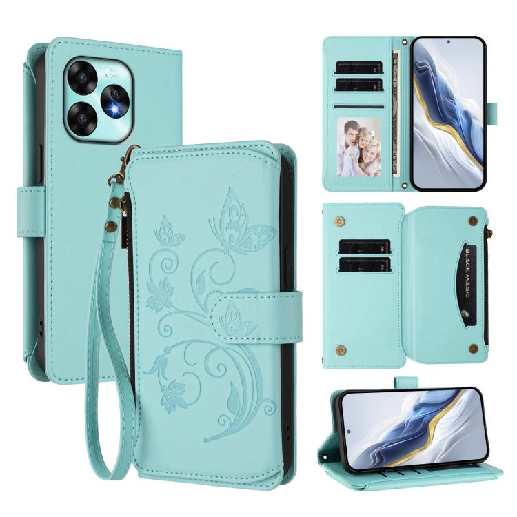 Butterfly Love Flower Multi-card Zipper Wallet Leather Phone Case, For Umidigi G100, For Umidigi Note 100, For Umidigi Note 90, For Umidigi A15 / A15C / A15T, For Umidigi G9 5G, For Umidigi Bison X20