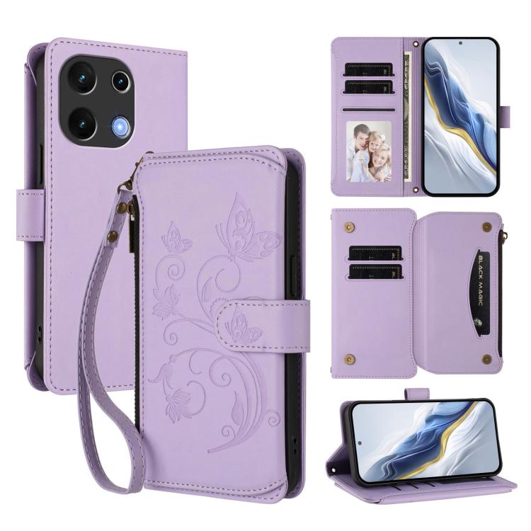 Butterfly Love Flower Multi-card Zipper Wallet Leather Phone Case, For Umidigi G100, For Umidigi Note 100, For Umidigi Note 90, For Umidigi A15 / A15C / A15T, For Umidigi G9 5G, For Umidigi Bison X20